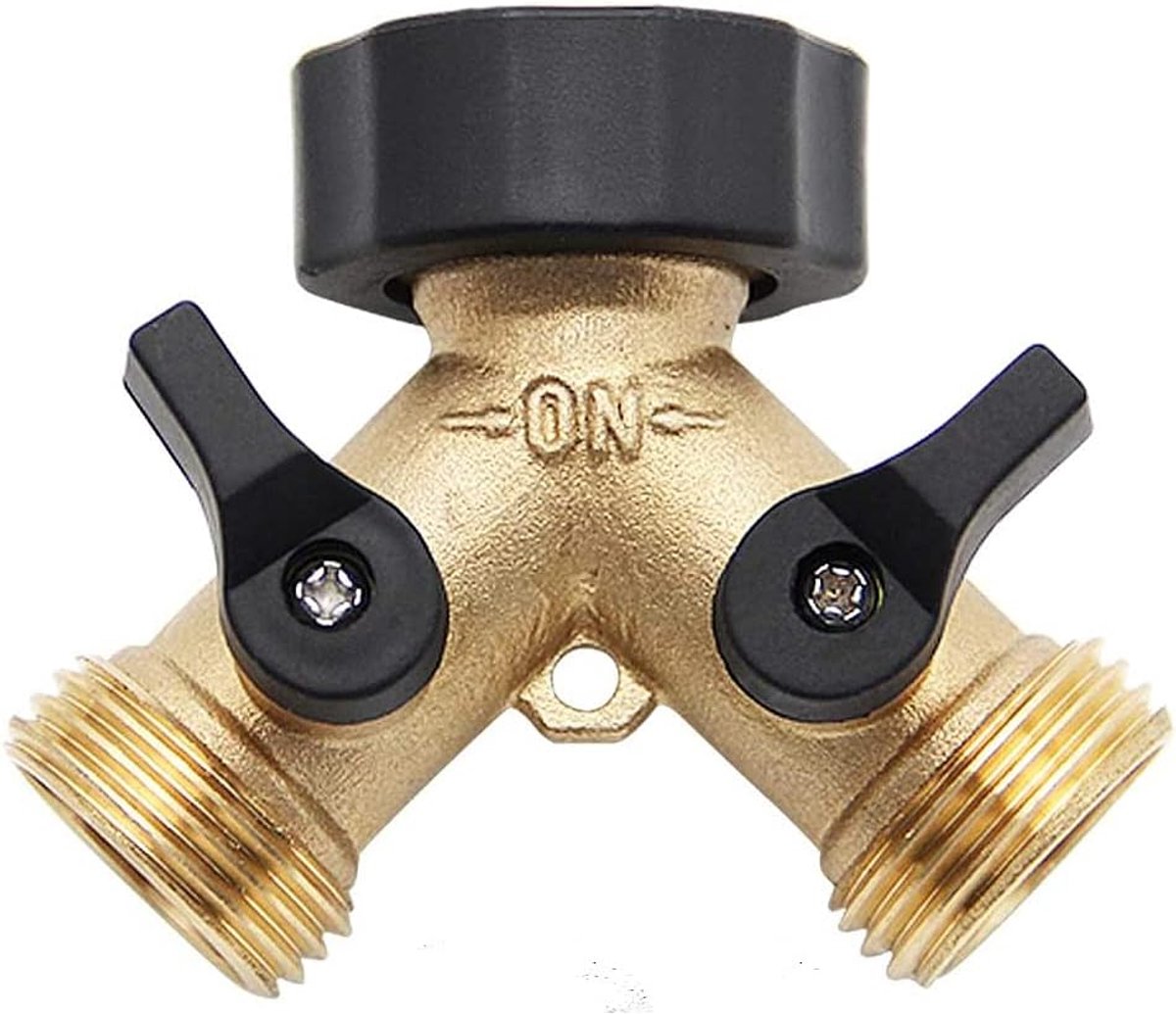 SnelShoppen - Tuinslang Splitter 2-Weg Y-Connector Messing Tuinslang Adapter met 3 Aansluitingen en 2 Ventielen - Universeel voor Standaard Kranen en
