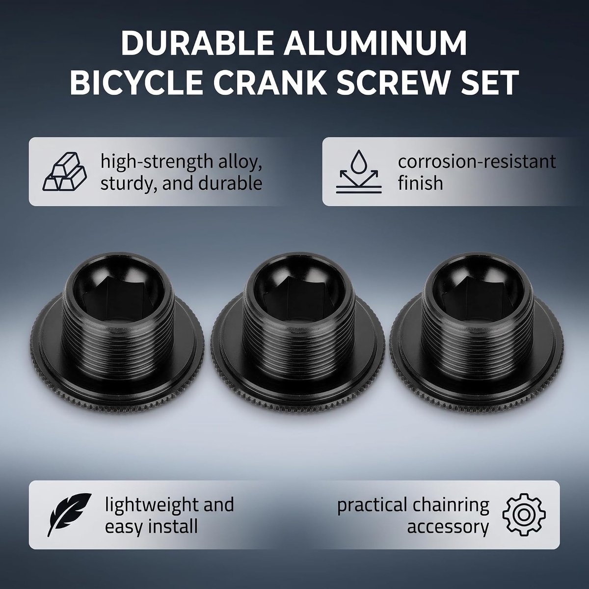 Fiets Crank Arm Bouten - Aluminium - 18mm - Bevestigingsbout - Fiets As - Schroef Moer - Fietsen Crank Cover - Geschikt voor Fietsen - Zwart Fiets Crank Arm Bouten, 3 Stuks.