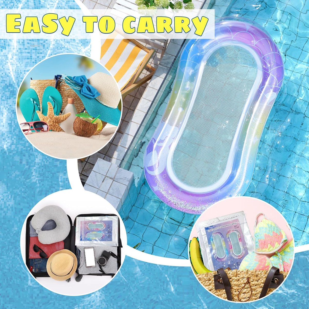 Opblaasbare Zwemstoel - Opblaasbare Pool Float Volwassene - Zwemstoel met Rugleuning en Mesh Zitting - Drijvende Ligstoel voor Zwembad - Opblaasbare Waterstoel voor Strand Meer en Vakantie - Max. 210 kg – foto 4