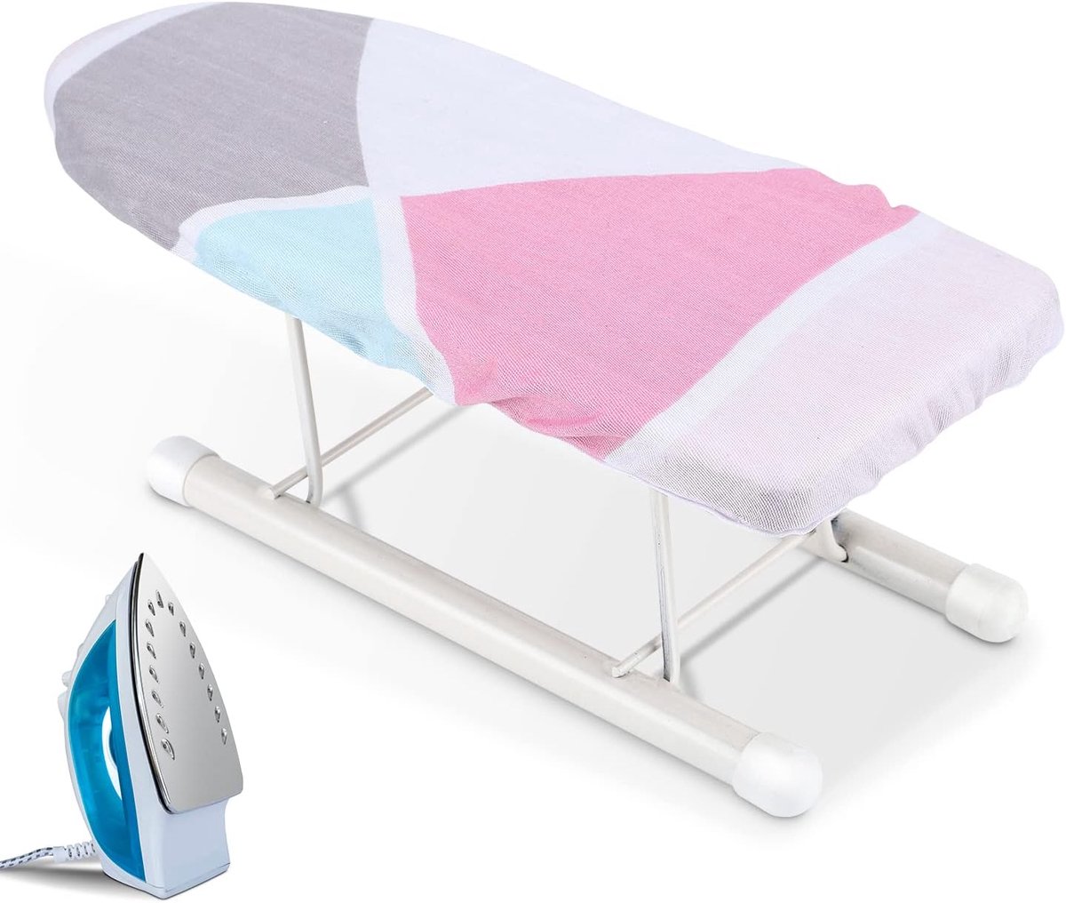 SnelShoppen - Tabletop Strijkplank met Inklapbare Poten, Compacte Strijkplank, Draagbaar Vouwbaar, Geometrisch Kleur, Voor Naaien, Hobbykamer, Huishou