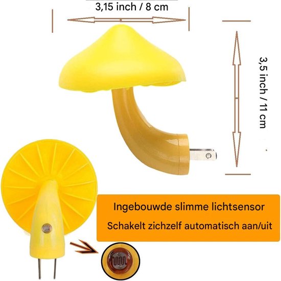QTTVBTNA -Mushroom Nachtlicht - Schattige Paddenstoel Lamp - LED Sensor Nachtlampje - Warm Geel Zacht Licht - ABS Kunststof - Decoratief En Energiezuinig - Perfect Voor Slaapkamer En Gang - 1 Stuks van QTTVBTNA — afbeelding 5