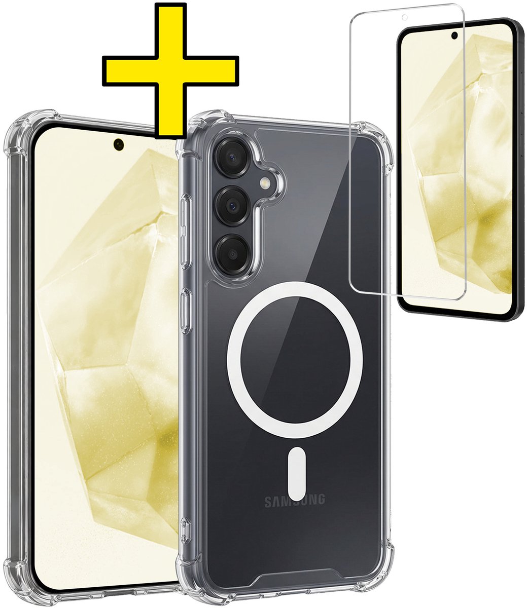 Hoesje - Met Screenprotector - Geschikt voor Samsung Galaxy A35 - Magsafe Compatible - Sterk & Shockproof - Back Cover - Shock Proof Case - Telefoon Hoes - Telefoonhoesjes - Transparant