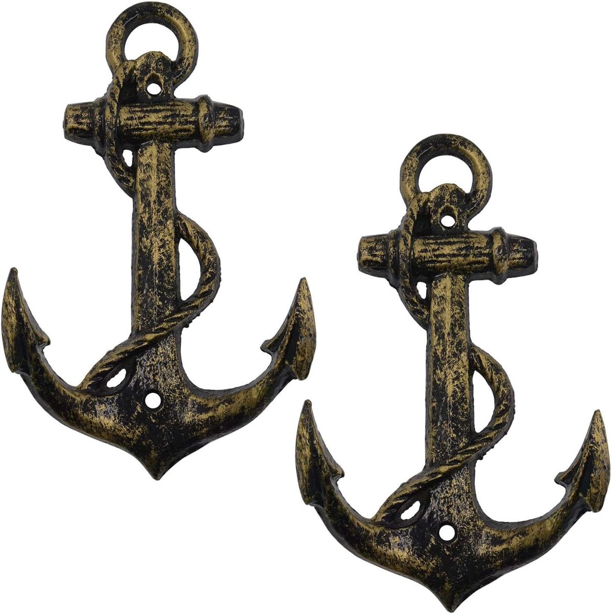 SnelShoppen - Nautische Ankeren Haken Antiek Brons Gietijzer Decoratieve Wandhaak, Set van 2 voor Thuisdecoratie en Handige Opberging