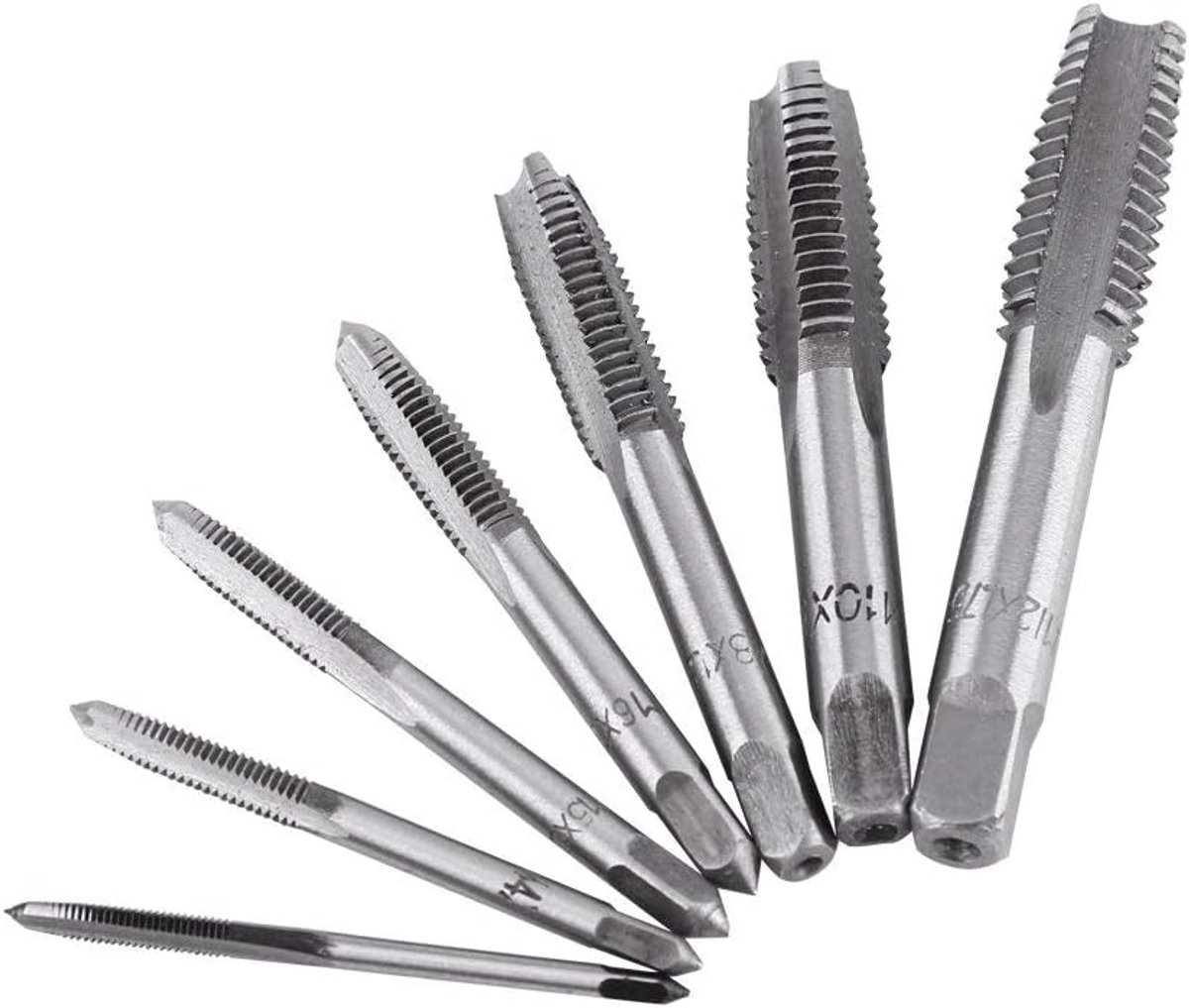 SnelShoppen - 7-delige Metrische Stalen Draad Tap Set M3-M12, Hoge Hardheid, Voor Nieuwe en Gerepareerde Draad Schade, Handmatige Tap Wrench Inclusief