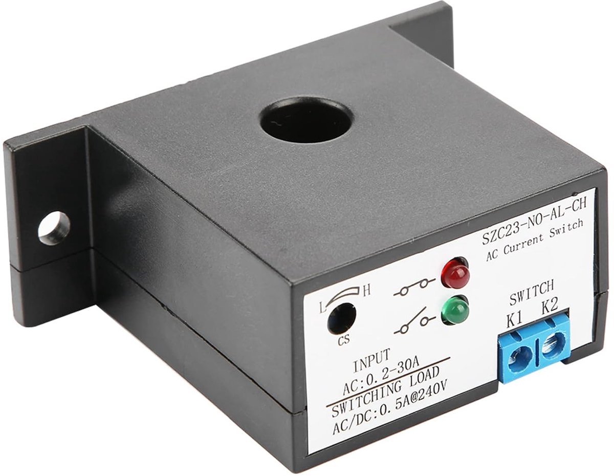 SnelShoppen - Fydun Power Sensor Schakelaar - Normaal Open - Verstelbaar - AC 0.2-30 A - Waterdicht - Vermogensmeter Schakelaar voor Flits - Zomer Rel