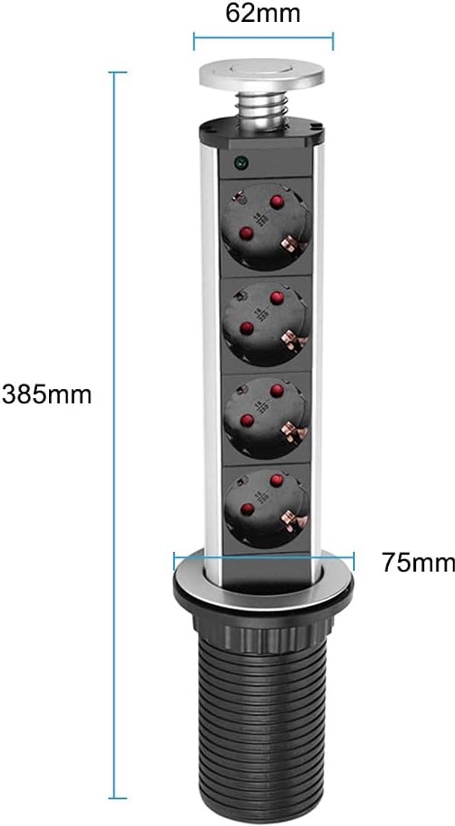SnelShoppen - Power Strip, Uitbreidbare Stekkerdoos met USB, 4-weg Aluminium Stekkerdoos met Schakelaar voor Kantoor en Keuken