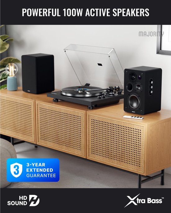 Luidspreker Boxen - Actieve Speakers - Muziek Streamen - 100W Koolstofvezel Drivers - 17 x 18 x 27.5 cm - Zwart — afbeelding 3