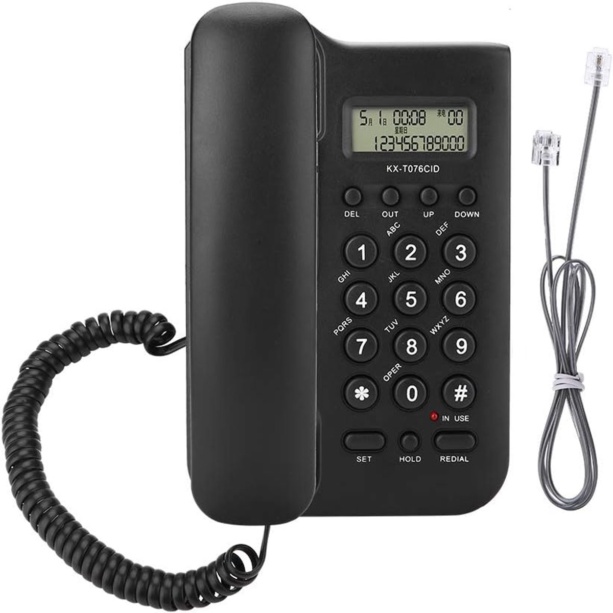 SnelShoppen - Ejoyous Mobiele Telefoon, Vaste Bureautelefoon met Elastische Kabel, Muurtelefoon met Oproepweergave voor Thuis, Kantoor, Hotel (Zwart)