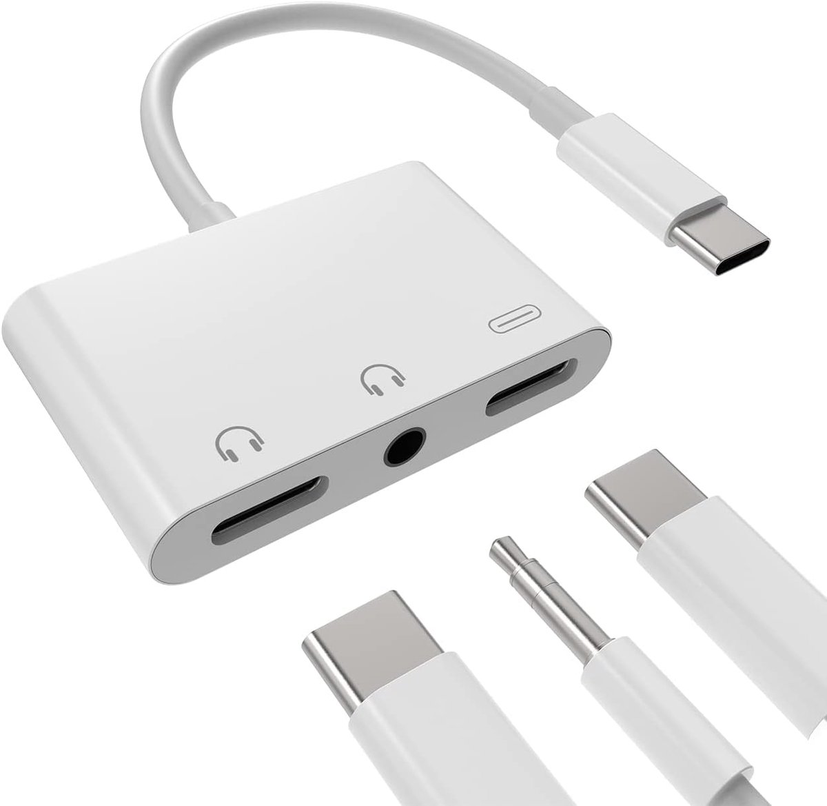 SnelShoppen - USB-C naar 3.5mm Jack Oordopjes Adapter (3-in-1) DAC Aux en Oplaadkabel Splitter voor Samsung Galaxy S22 Ultra S21 FE Z Flip 4 A53 en iP
