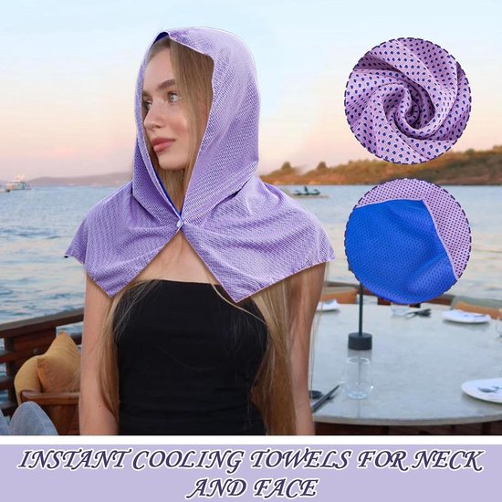 Verkoelende Hoodie Handdoek - Hoofdband Sjaal - Zonbescherming Buiten - Verdampende Koeling - 63 x 30 cm - Paars — afbeelding 4