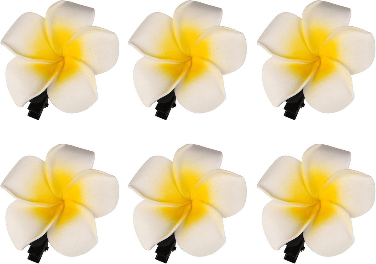 SnelShoppen - 12-delige Hawaii Plumeria Haarclip Set voor Seaside Beach Vakantie Accessoires voor Meisjes, Vrouwen en Jonge Huishoudsters - Wit Geel E