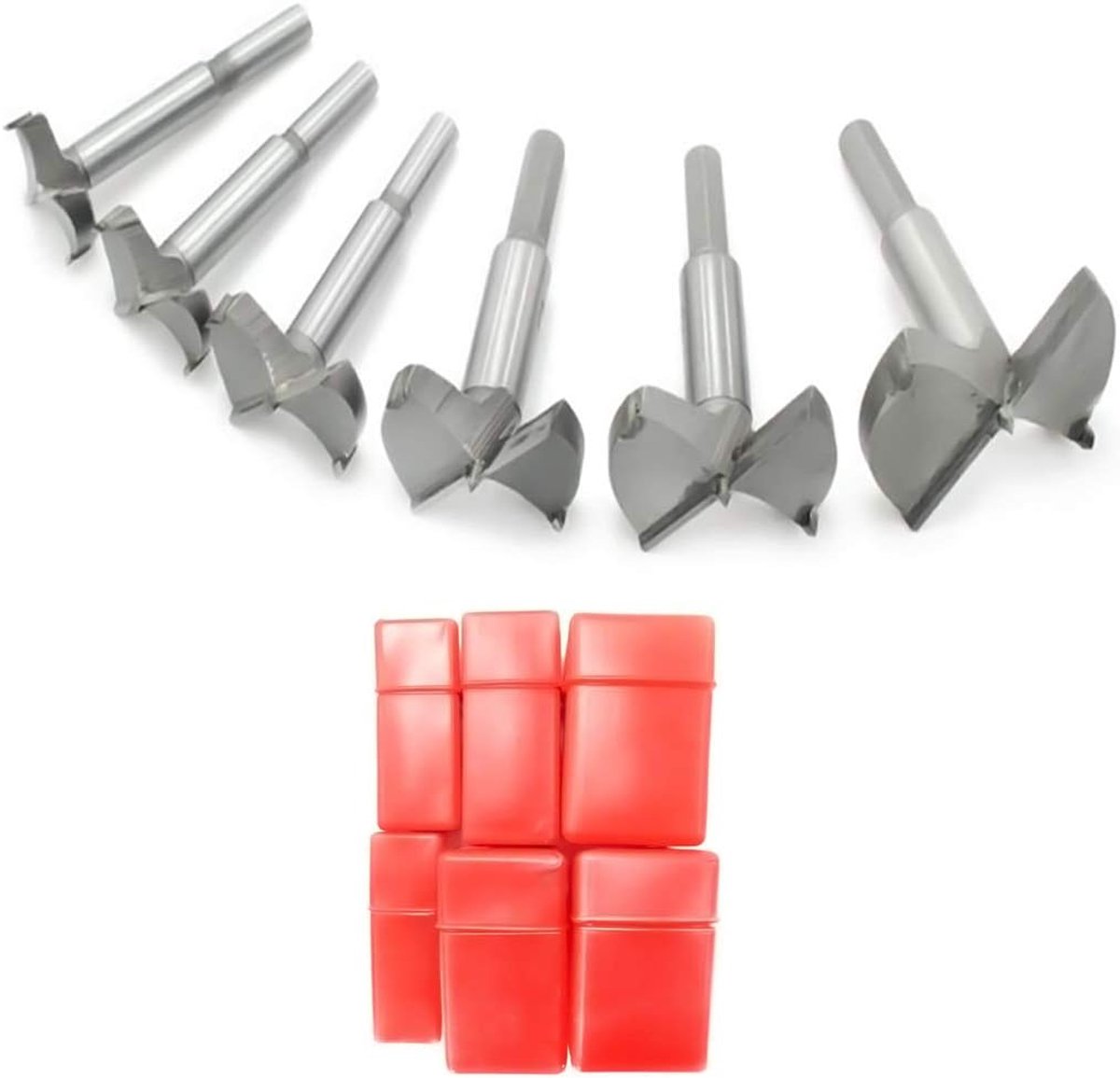 SnelShoppen - Houtboor Set 30-60mm 6 Stuks Forstner Boren, Platte Vleugel Boor Voor Houtbewerking, Tungstener Staal, Hoge Snelheid Staal, Met Ronde Sc