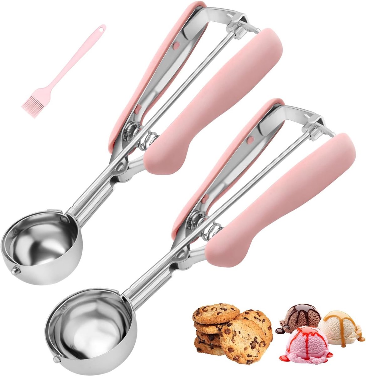 Set van 2 Bakvormen voor Koekjes, Ergonomische Handgreep, Roestvrijstalen Schep voor IJs en Deeg, Perfect voor Cupcakes, Muffins en Gehaktballen