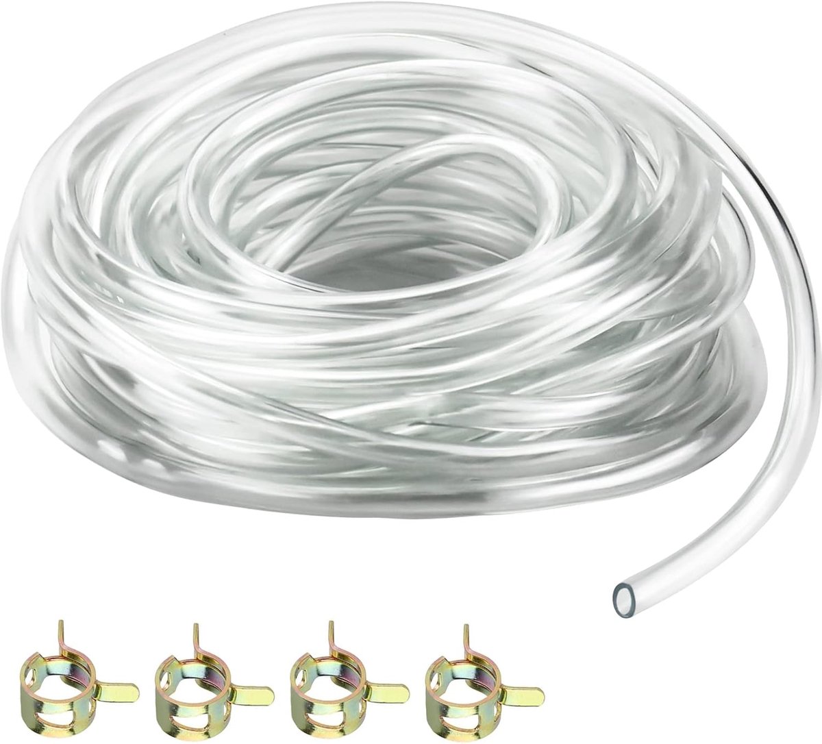 SnelShoppen - PVC Slang 5 m, Brandstofslang 8 mm x 11 mm, Transparant met 4 Slangklemmen voor Water, Lucht, Olie, Brandstof en Petrol Toepassingen