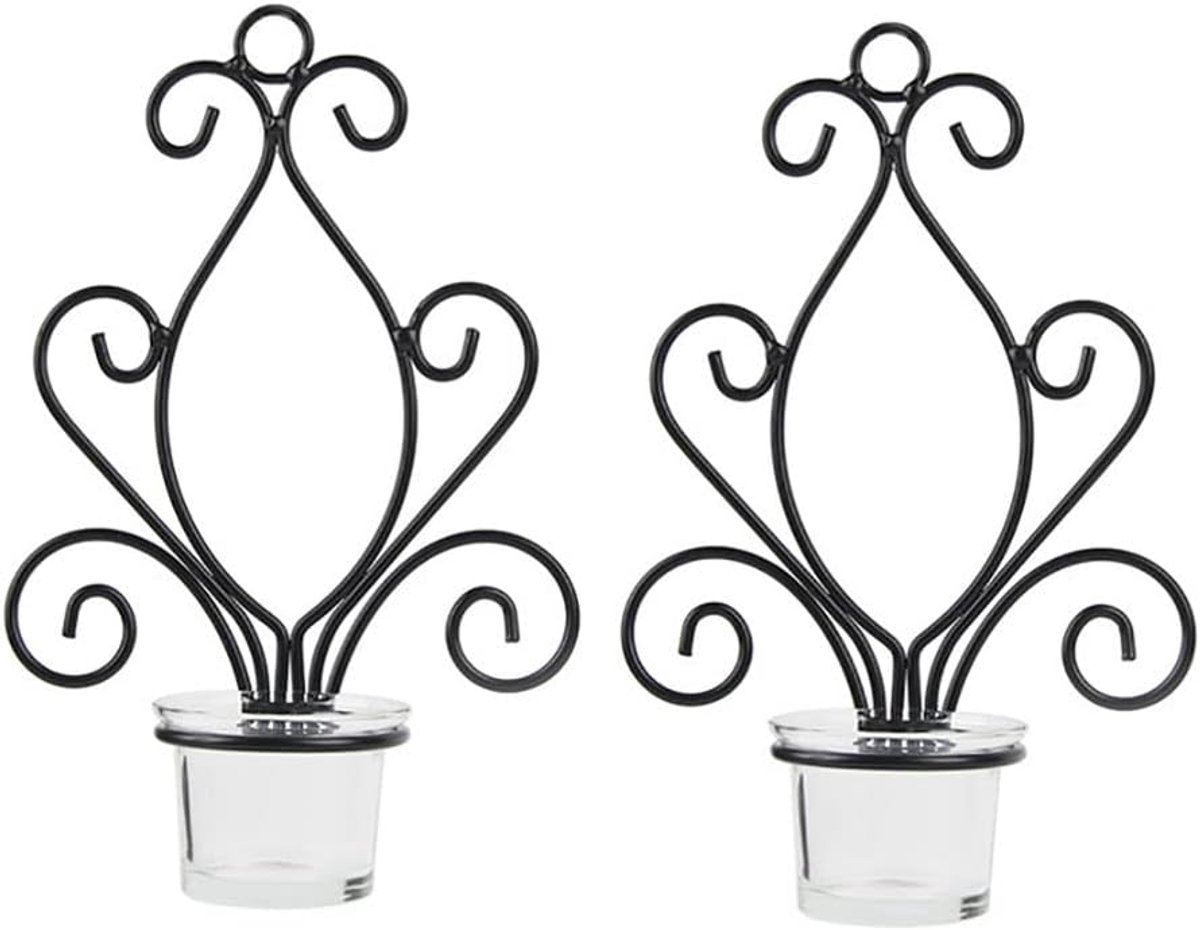 SnelShoppen - Set van 2 Hangende Kaarsenhouders, Theelichthouders van IJzer, Elegante Kolomvorm, Perfect voor Woonkamer, Bruiloft, Feest, Decoratie