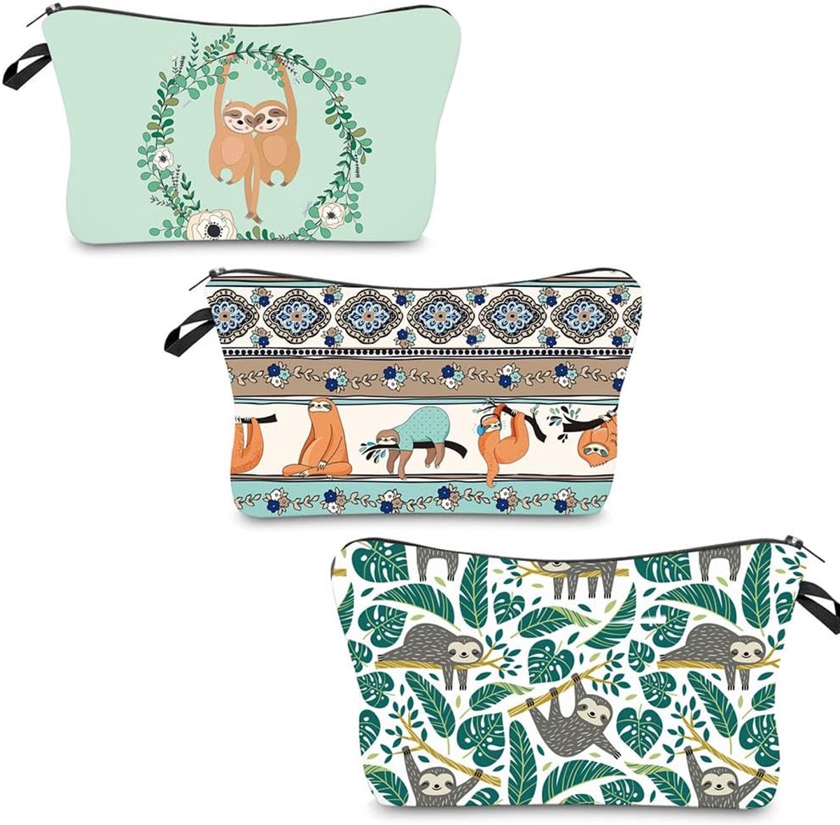 Pack of 3 Sloth Makeup Bag Small Cosmetic Bag Mini Travel Toiletry Bag Small Cosmetic Bag Cute Sloth Multifunctional - ShopVlot