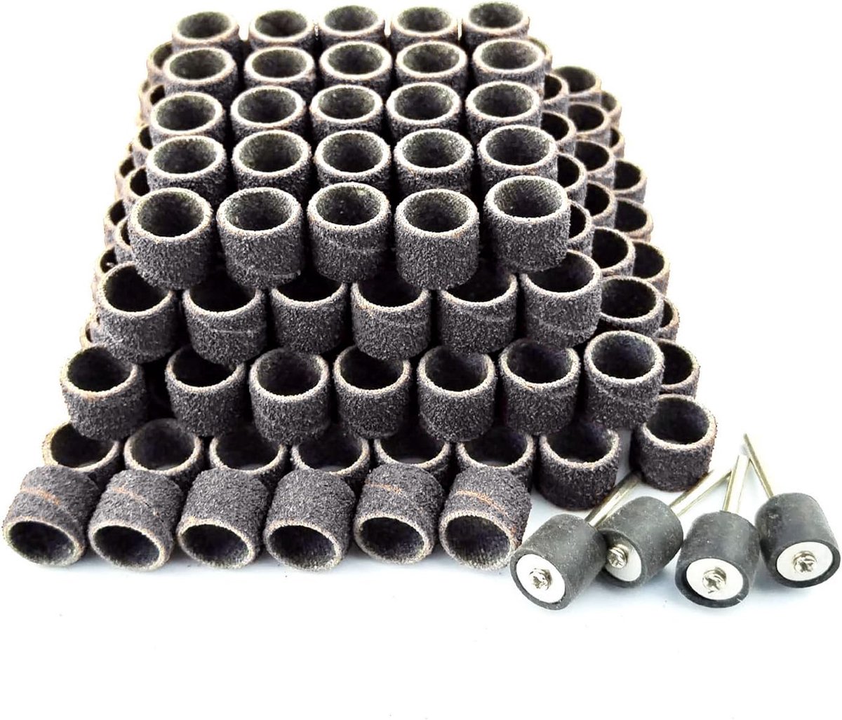 SnelShoppen - Drum Schuurset 80# 13mm - 184 Stuks - Professionele Schuurbanden en Opspandoorns - Industrieel Kwaliteit Schuurmateriaal - Mini Gereedsc