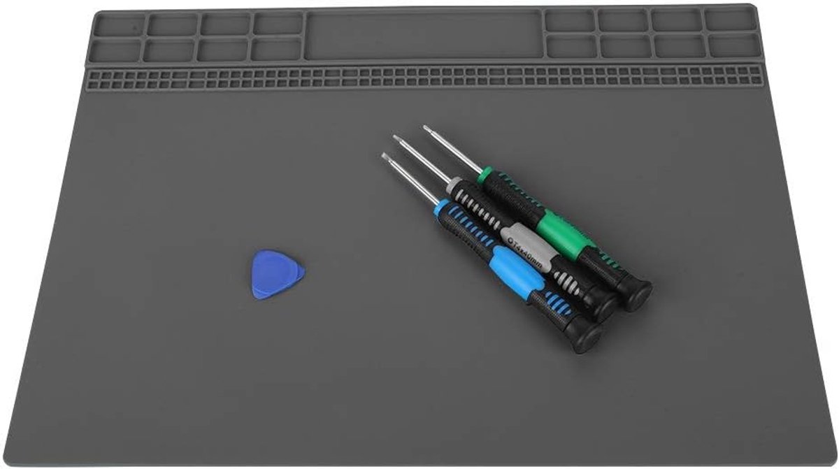 SnelShoppen - Hoge Temperatuur Silicone Onderlegger 350 x 250mm, Magnetisch, Hittebestendig, Antislip, Voor Mobiele Telefoon en Computer, Grijs