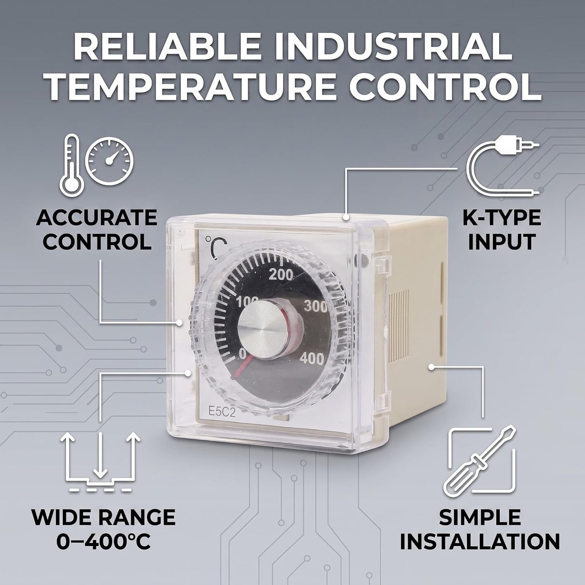 SnelShoppen - Digitale Temperatuurcontroller Thermostaat E5C2 R20J - Nauwkeurige PID Temperatuurregeling voor Verwarming en Koeling, Geschikt voor Hui