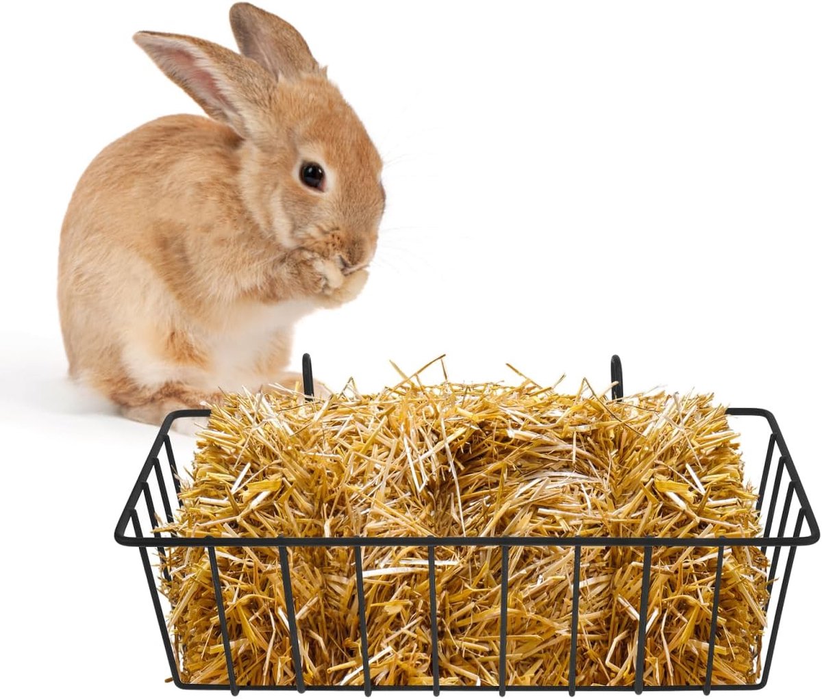 SnelShoppen - 2-delige konijnen hooi voederbak voor cavia's, hooi dispenser met robuuste metalen frame, hooi houder, klein dieren voeder met haak