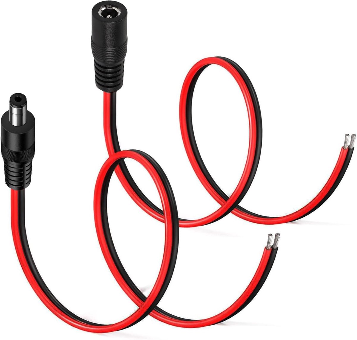 SnelShoppen - 2 Stuks 5.5 x 2.5 mm DC Pigtail Kabel, 12V 10A DC Voedingsconnector, 14 AWG Male Female Stekker voor Camera, CCTV, DVR, LED Systeem (0.5