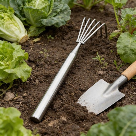Tuin Houtvork - Tuingereedschap Set - Onkruid Verwijderen - Roestvrij Staal - 5 Klauwen - Zilver — afbeelding 3