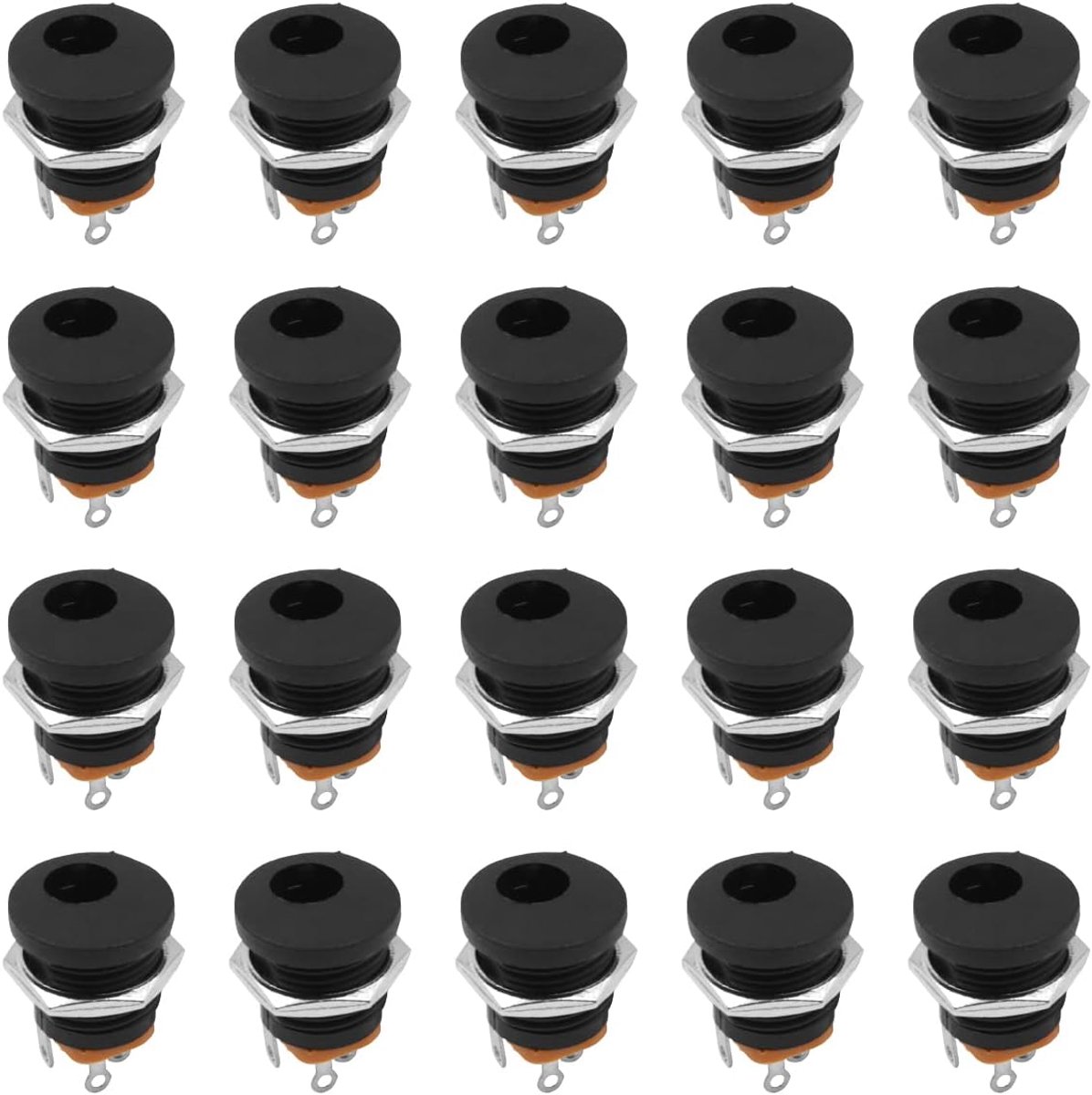 SnelShoppen - 20 Stuks DC Voedingscontactdoos Vrouwelijk Paneelmontage Connector 5.5 x 2.1mm 3-Pins met Zeskantige Moeren en Clips voor Elektronica