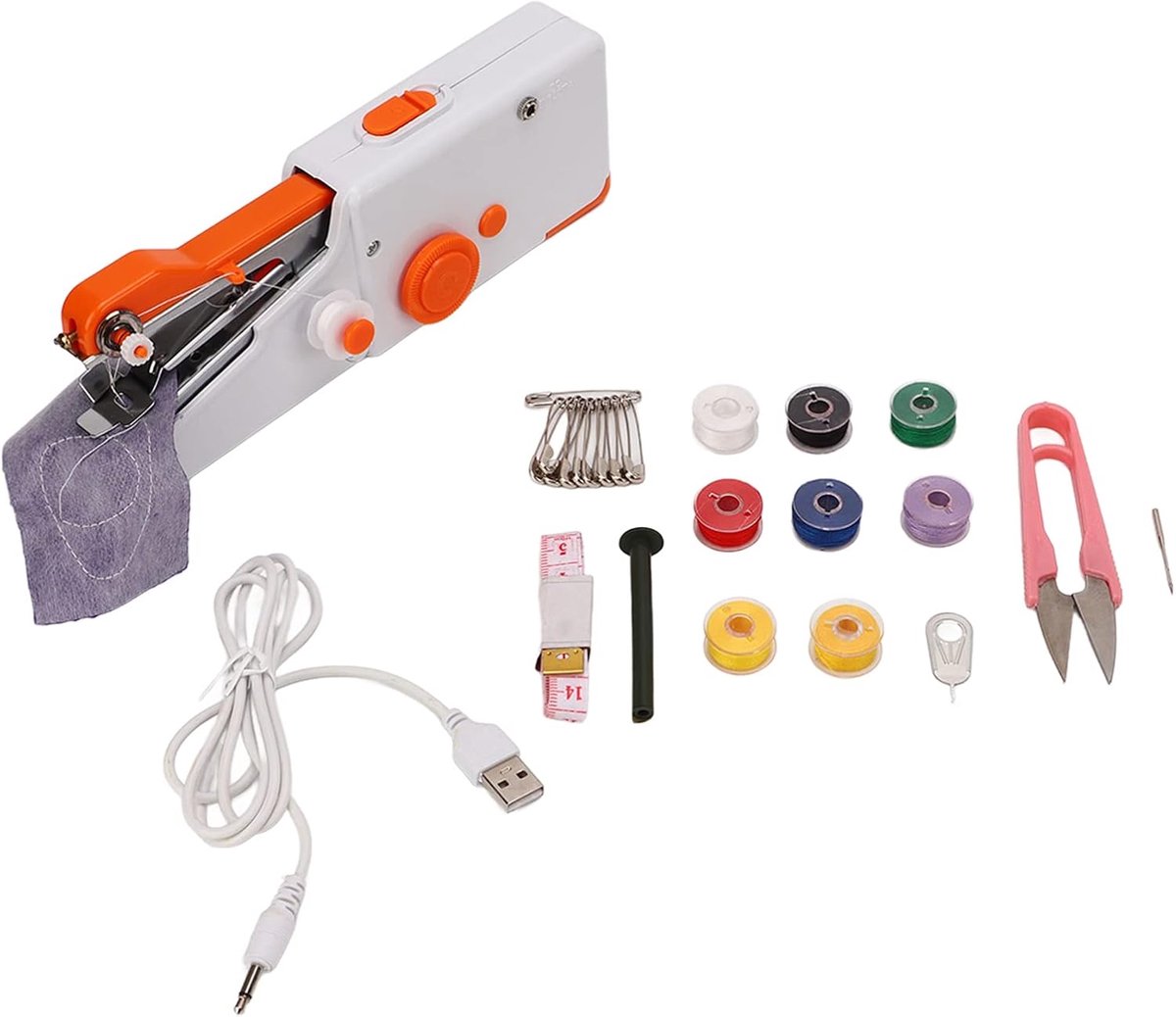 SnelShoppen - Draagbare Mini Handnaaimachine - Elektrische DIY Naai Machine met Ergonomische Handgreep, Kunststof en RVS - Inclusief Accessoires voor