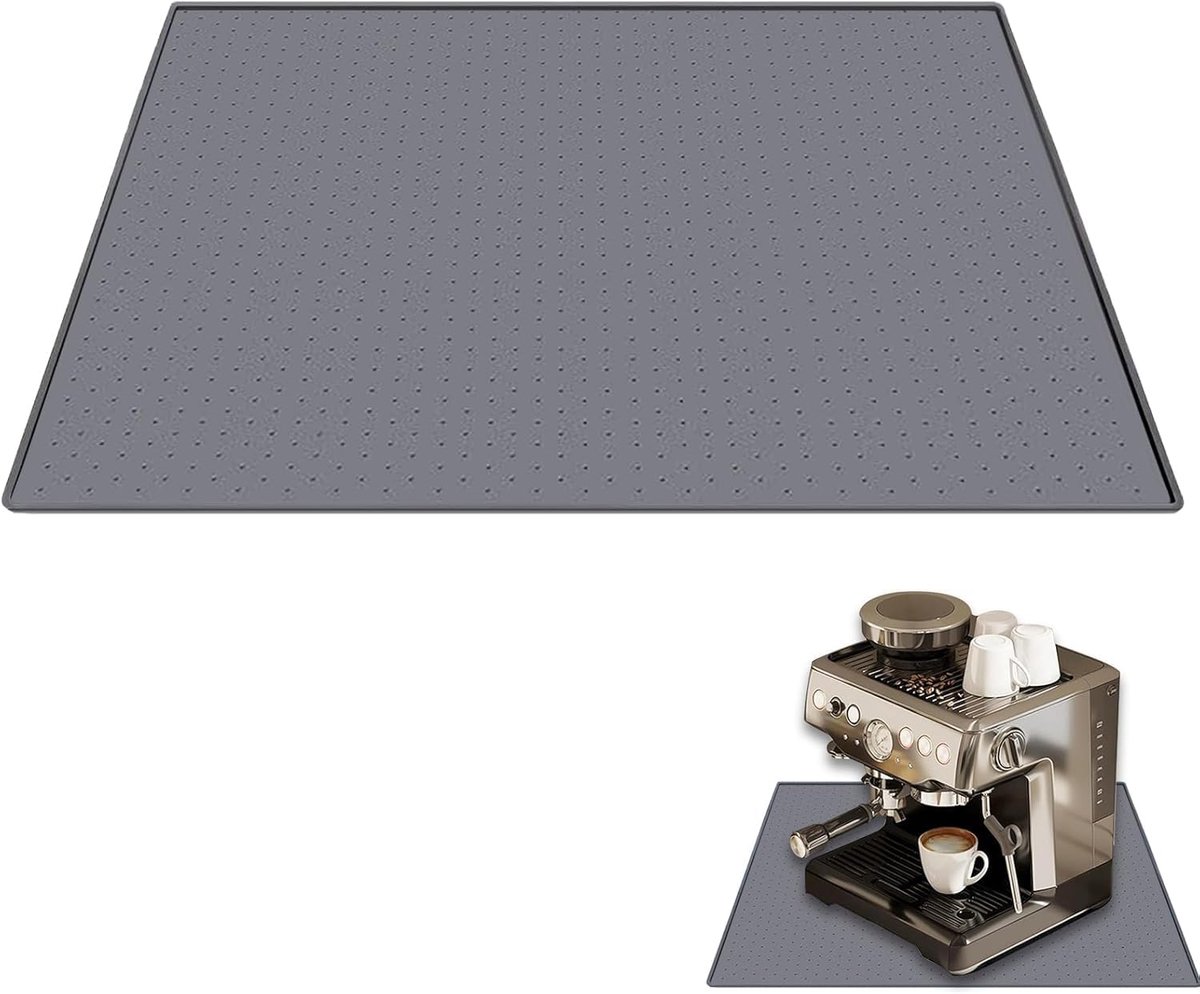 SnelShoppen - Silicone Koffiemaker Mat 48x30 cm, Antislip Mat voor Onder Koffiezetapparaat, Grijze Silicone Mat met Verhoogde Punten, Ideaal voor Keuk