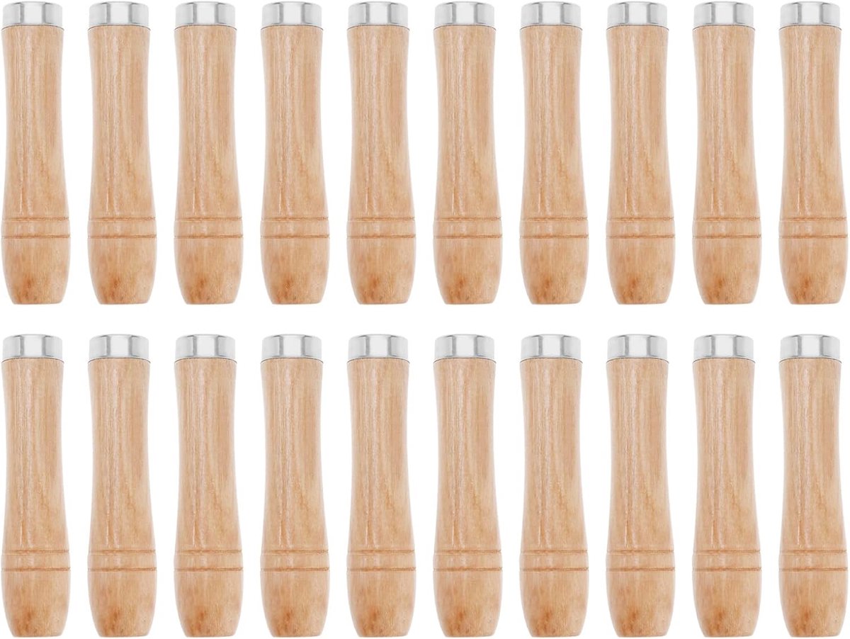 SnelShoppen - The Lord of the Tools 20-delige Houten Vijlhandgrepen met Metalen Veilige Ringen - Vijlaccessoires voor Houtbewerking, Timmerwerk en Gar