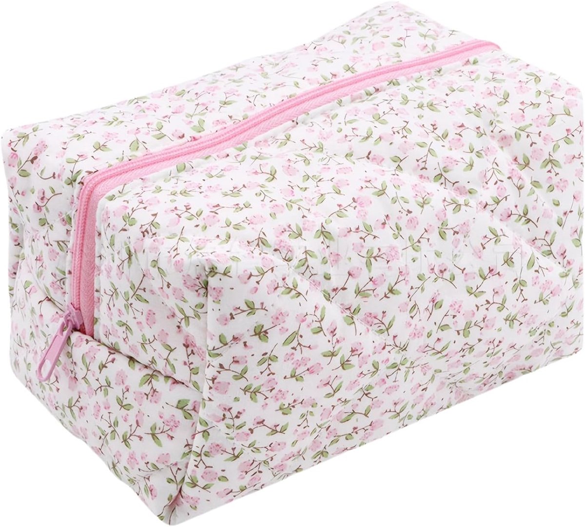 SnelShoppen - Aesthetic Toiletry Bag, Padded Cotton Makeup Bag, Lichtgewicht Strandaccessoires, Roze, Cosmetica Tas met Bloemenpatroon, Ideaal voor Va