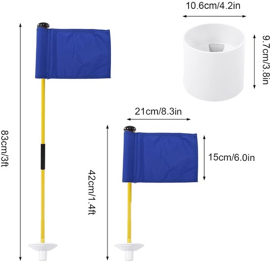 SnelShoppen - Golf Flagstick Mini Golf Vlaggen, Golf Pin Vlag Hole Cup Set, Draagbaar 2-Section Design Golf Putting Green Vlaggenstok Set (Blauw) van Snelshoppen — afbeelding 2