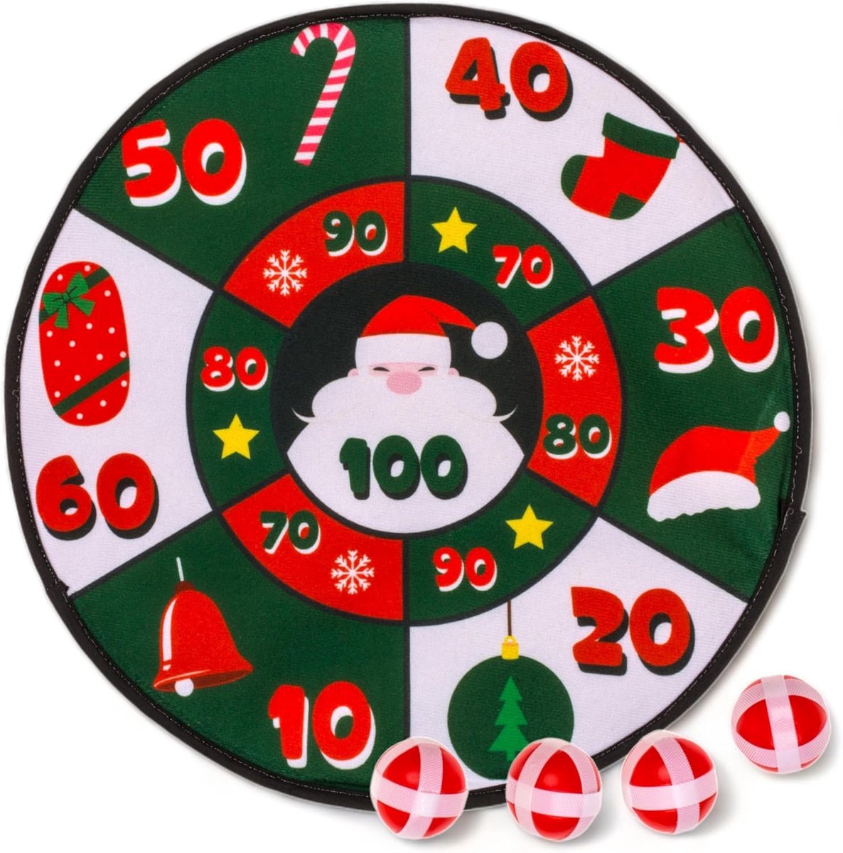 SnelShoppen - Kerst felt dartbord 35 cm met 4 klittenballetjes - Veilig spel voor kinderen en volwassenen - Gezelligheid voor het hele gezin - Perfect