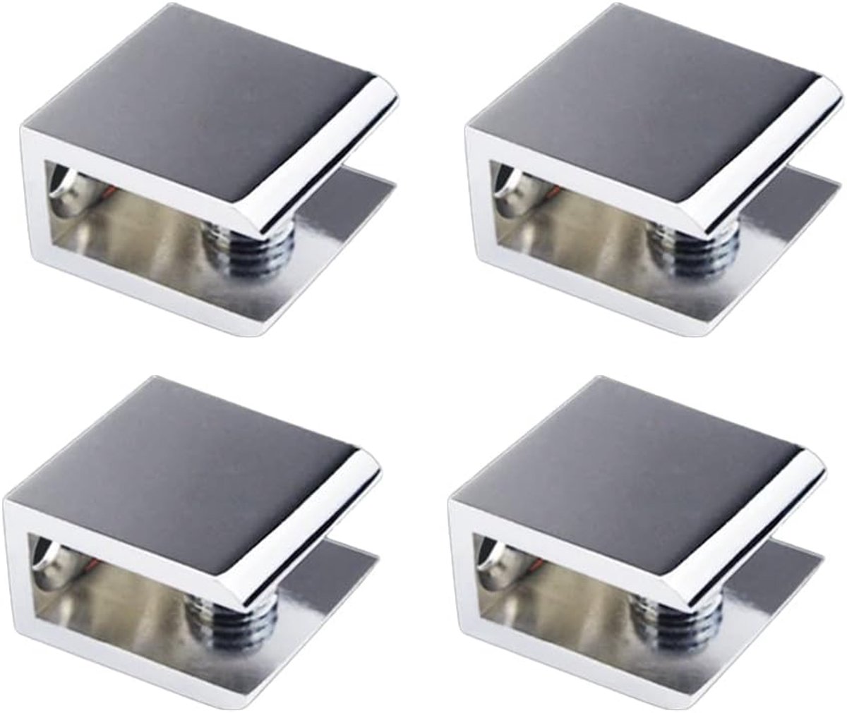 SnelShoppen - 4 Stuks Verstelbare Glazen Beugels Antislip Glas Klemmen Zinklegering voor Glazen of Planken, Type A (M)