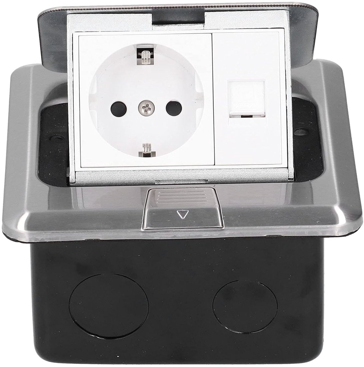 SnelShoppen - Waterdichte Vloersocket Inbouw voor Keuken, Kantoor, Terras - 1 Stopcontact + 1 Ethernet - AC 250V, 10A, 120x120mm