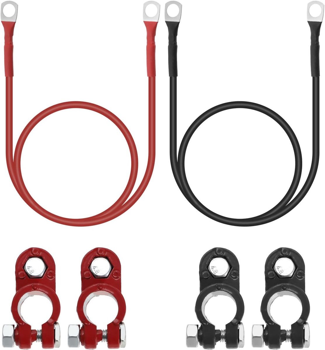 SnelShoppen - 1 Paar Rode en Zwarte Aluminium Accuterminals met 10AWG Accukabels voor Auto, Marine, Zonne-energie, Camper en Motorfiets