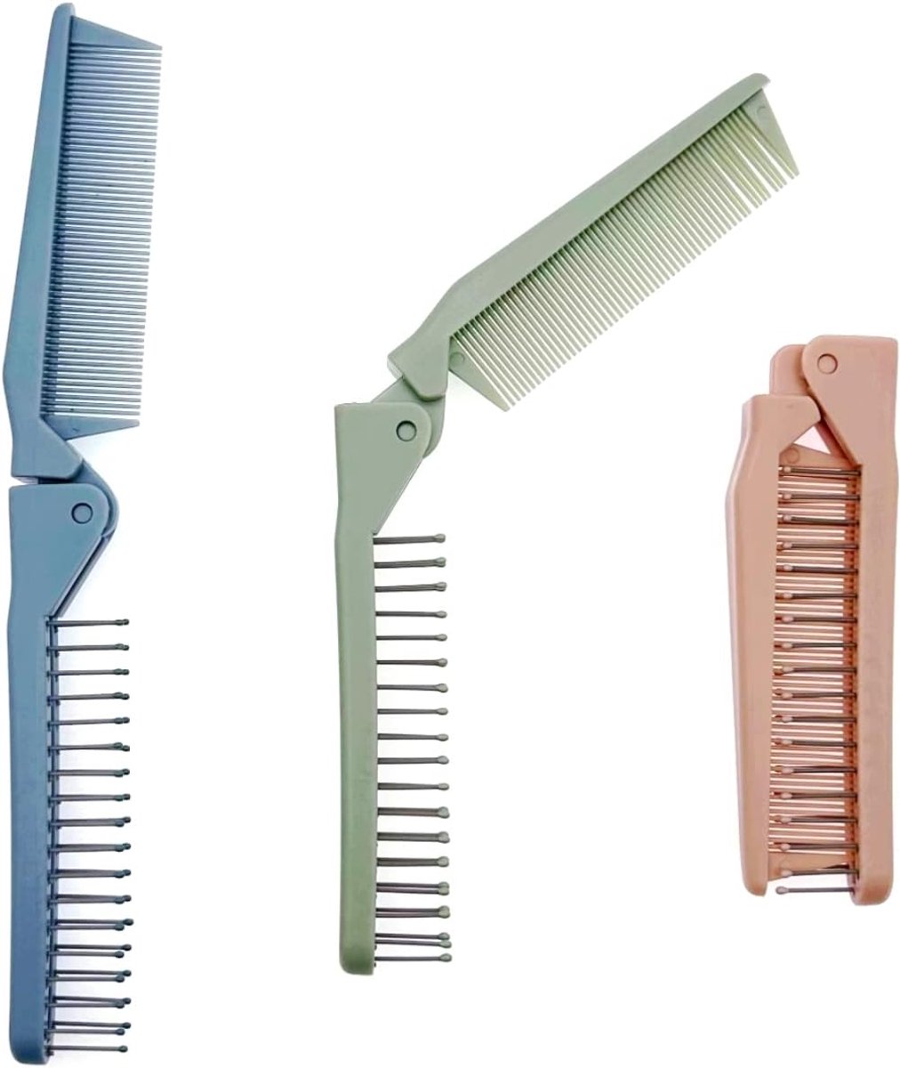 SnelShoppen - 3 x Opvouwbare Haarborstel Kam met Spiegel, Massage Hoofdborstel en Fijne Tand Kam, Compacte Reis Pocketborstel voor Vrouwen en Meisjes,