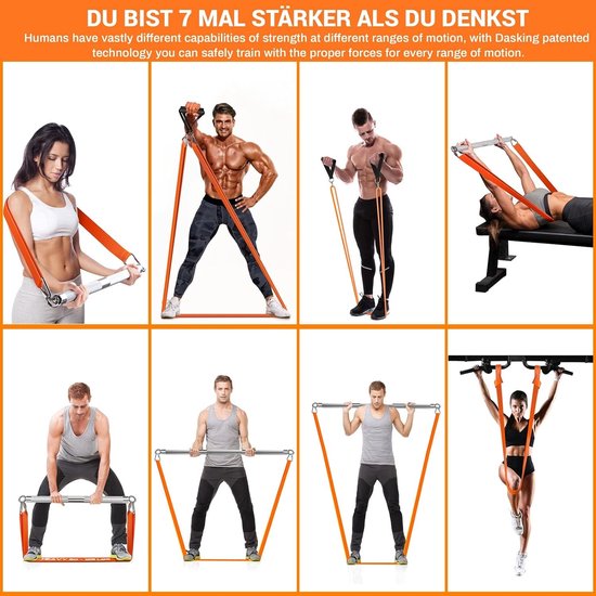 Set van Weerstandsbanden met Afneembare Oefenstang, 4 Niveaus Pull-Up Bands - 500lbs Fitness Workout Kit voor Krachttraining, Pilates en Yoga - Thuis Gym Apparatuur voor Sport en Fitness — afbeelding 4