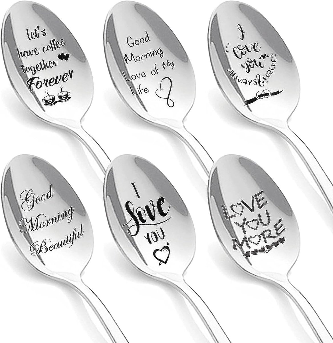 Set van 6 Rvs IJslepels van 19.5 cm, Perfect voor IJs Liefhebbers, Cadeaus voor Verjaardag en Kerst, Ideaal voor Koppels en Jubilea