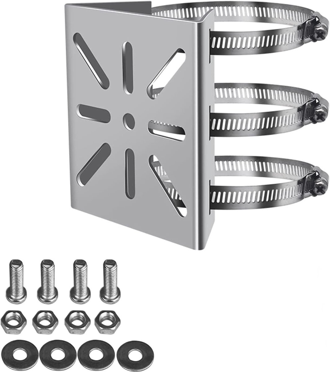 Universele Verticale Paalmontage voor Beveiligingscamera's, RVS Hoekbeugel met 3 Tube Clips, Ideaal voor CCTV en Ring Camera's