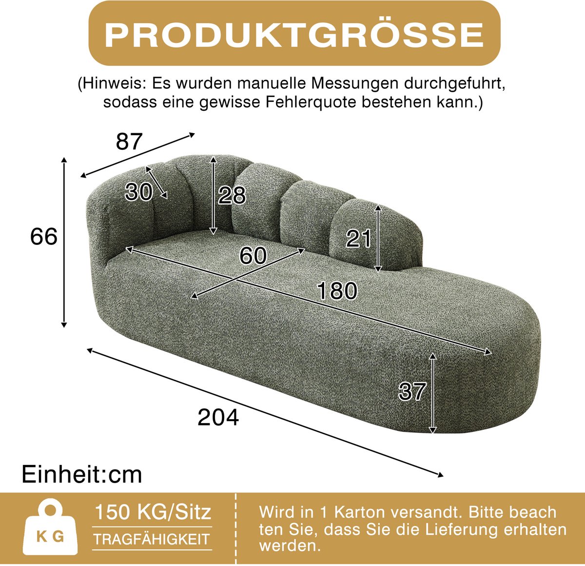MIVRAY Chaise Longue 100 Cm - Gebogen Chenille Lounger Zonder Armleuningen - Voor Woonkamer Slaapkamer En Leeshoek - Groen - Stof