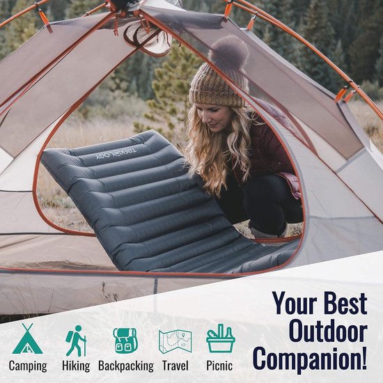 Slaapmat Opblaasbaar Ultralicht Campingmat met Geïntegreerd Kussen Waterafstotend 191 x 57 x 10 cm — afbeelding 4