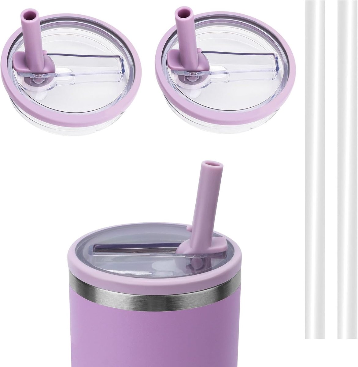 SnelShoppen - 2 Stuks Lekvrije 40oz Tumbler Deksel met Flip Rietjes, Herbruikbaar, Stofdicht en Makkelijk Schoon te Maken, Tumbler Accessoires (Ube Pa