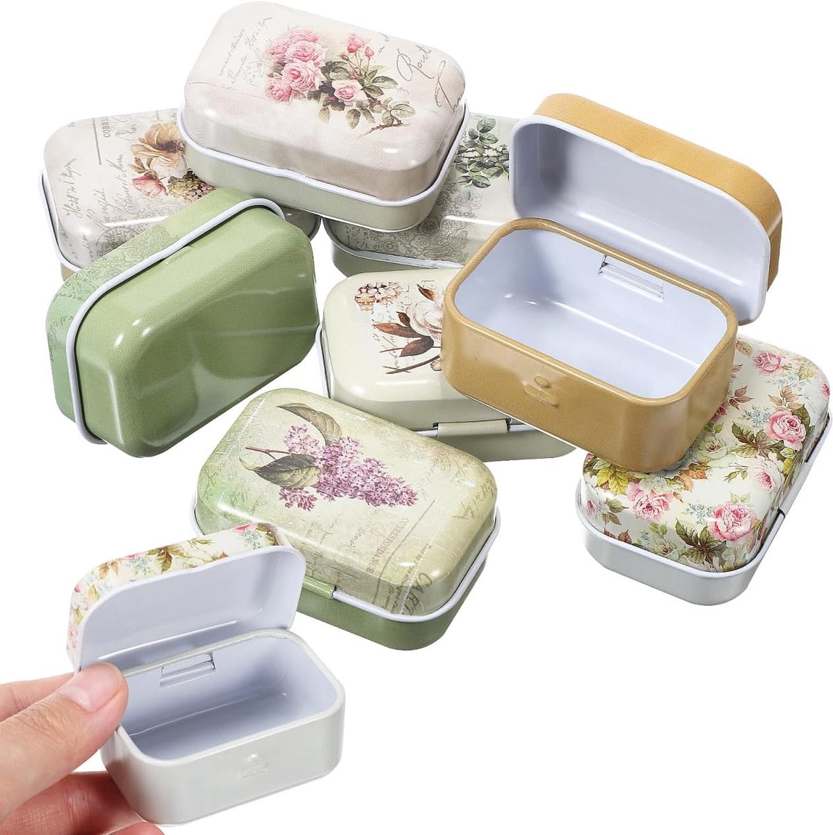SnelShoppen - 8-delige sieradenboxen met deksel 6 x 4 x 2.5 cm metalen blikjes vintage decoratief voor sieraden, snoep en kleine spullen