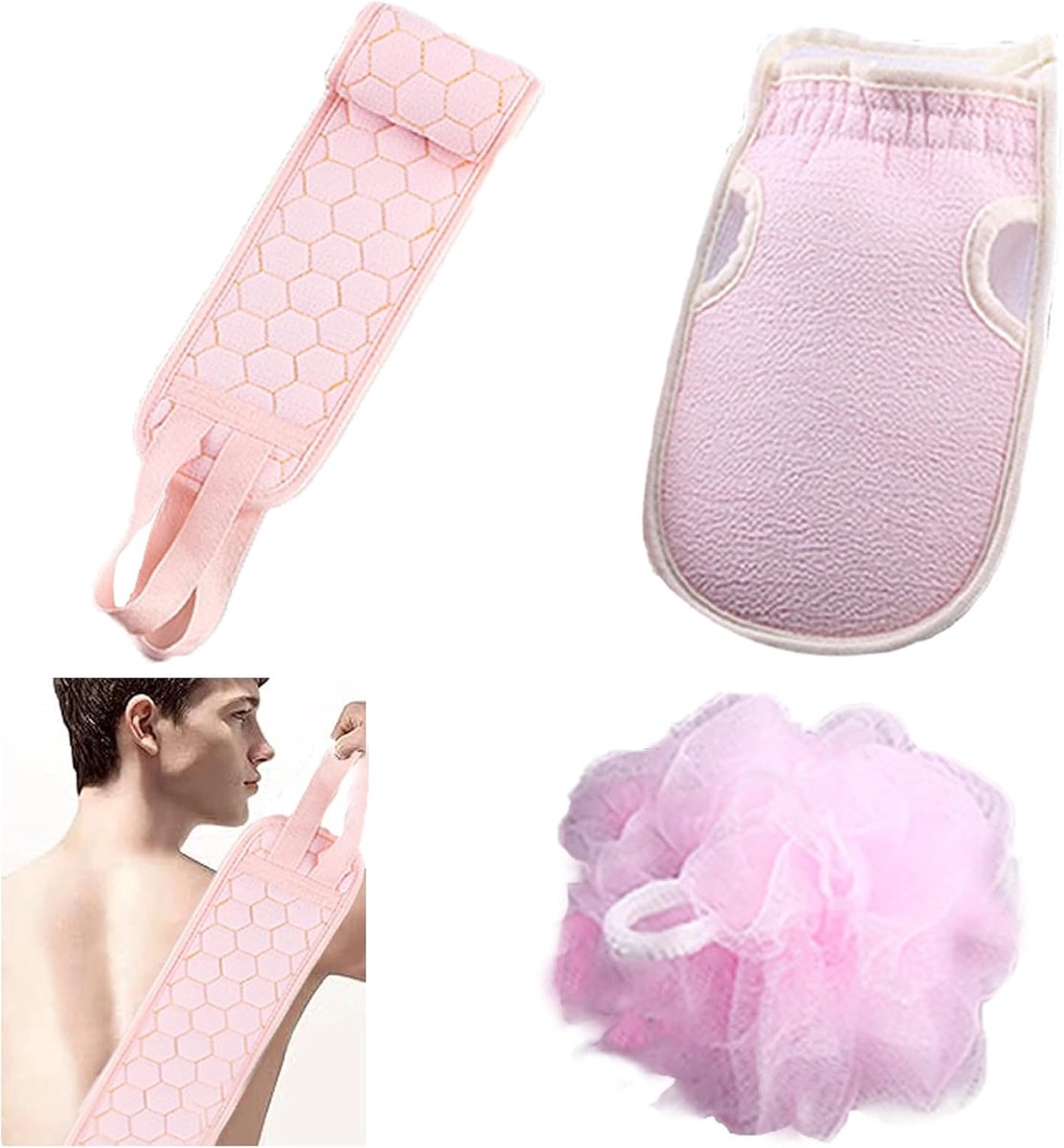 SnelShoppen - Douche Achter Scrubber Set, Dubbelzijdig Gebruik, Achter Scrubber voor Douche, Achter Wasborstel, Verwijdert Vuil, Achter Luffa met 1 Ex