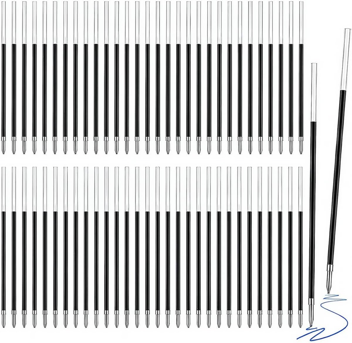 SnelShoppen - Balpennen Navullingen Blauw, 60 Stuks, Vullingen voor Retractable Pennen, 1 mm Dikte, 98 mm Lang, Plastic, Ideaal voor Thuis en Kantoor
