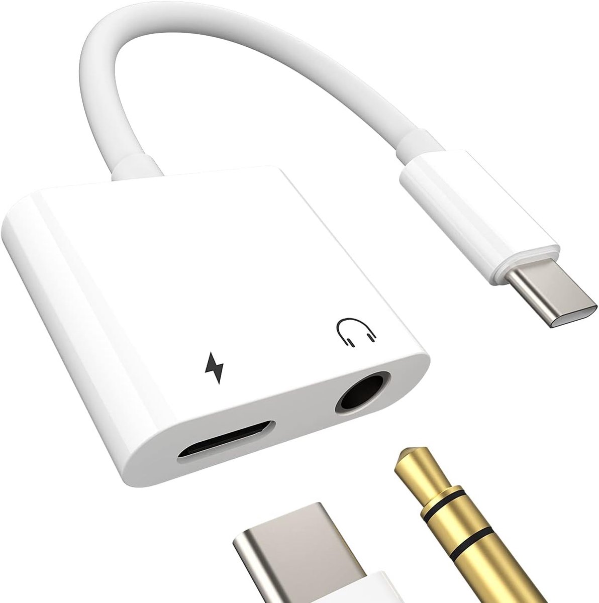SnelShoppen - USB C naar 3.5mm Oordopjes Adapter (2-in-1) Microfoon Oplaadkabel Splitter Type Aux Kabel Splitter Type C Dongle Geschikt voor iPhone 15