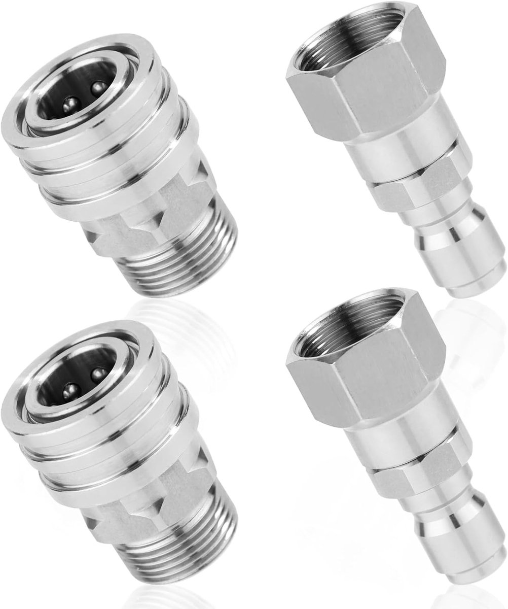 SnelShoppen - 4 Stuks Drukreiniger Swivel Adapter, RVS Drukreiniger Swivel Aansluiting M22 Vrouwelijk M22-14 Mannelijk 3/8" Snelle Koppeling Voor Druk