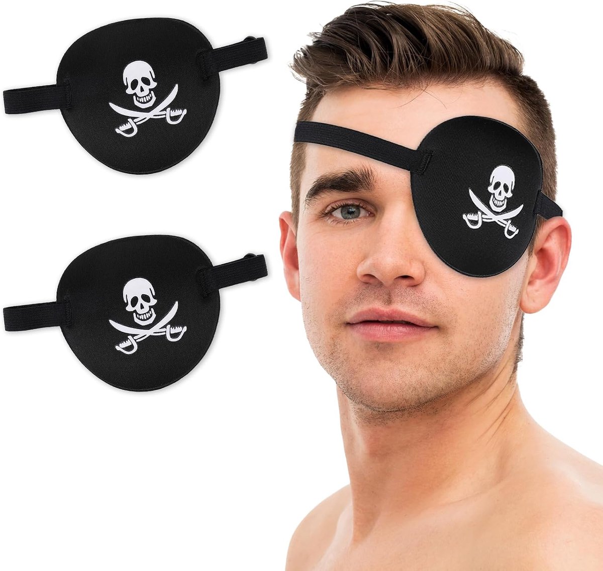 SnelShoppen - 2 Stuks Piraten Ooglap, 3D Verstelbare Elastische Ooglap met Gesp, Volwassen Medische Oogmasker, Comfortabel Ankle Oogmasker voor Correc