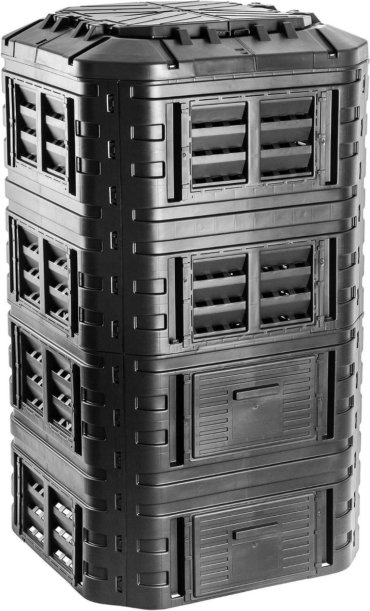 Module Composter - Compostbak Tuin - Organisch Afval Verwerken - Eenvoudig Uitbreidbaar - 1260 Liter - Zwart